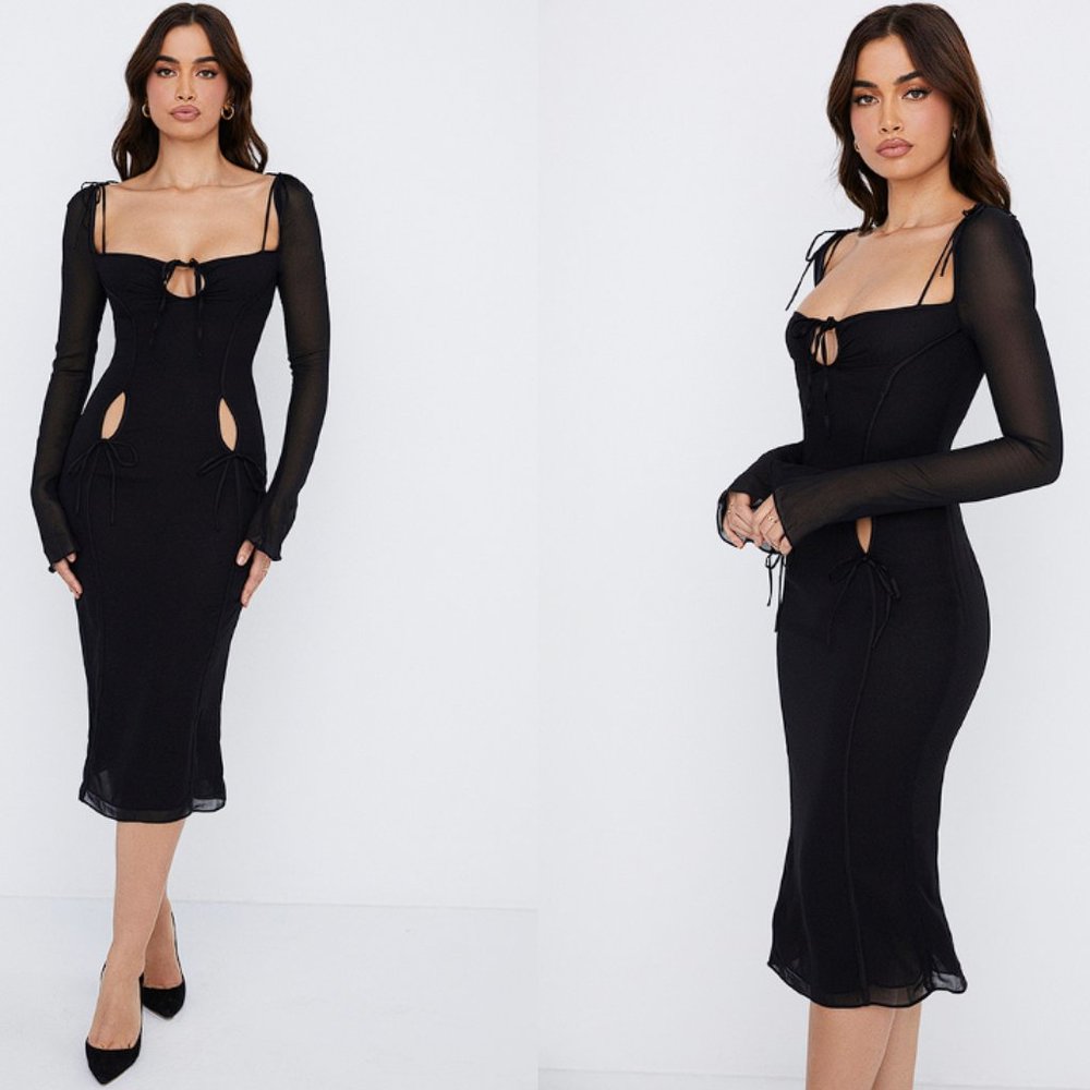 HOUSE OF CB 'Ophelia' Black Cutout Midi Dress NWOT